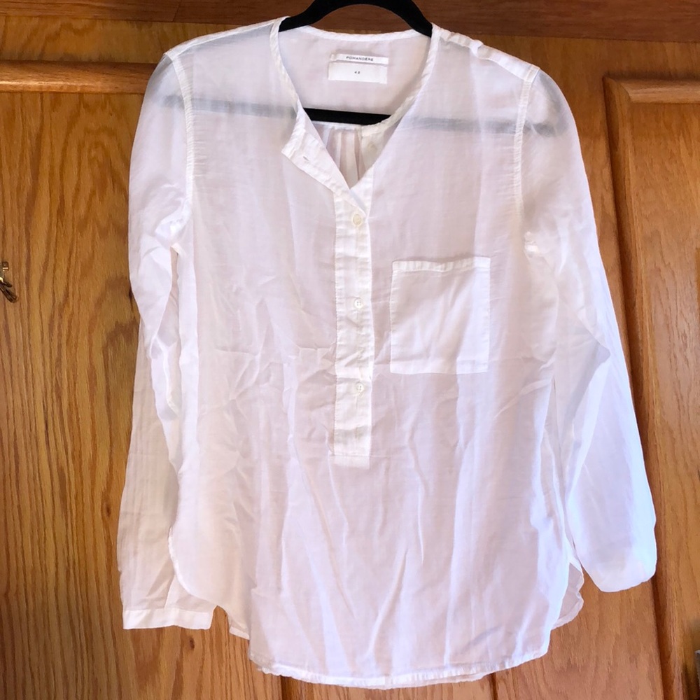 Pomandère White Cotton Gauze Henley Blouse